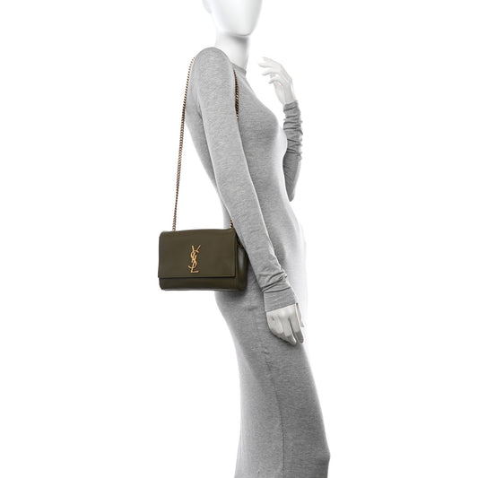 Smooth Calfskin Suede Small Reversible Monogram Kate Satchel Loden Green