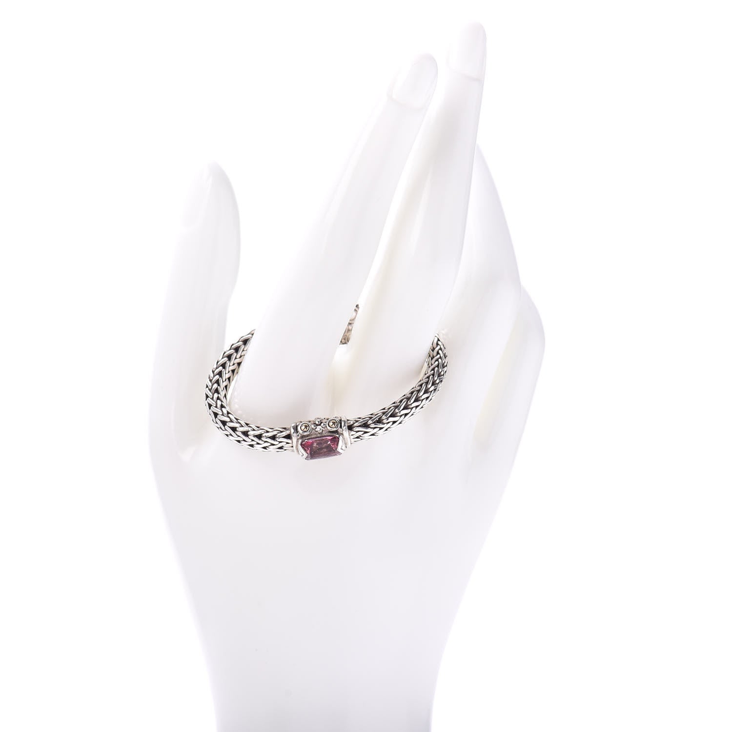 John Hardy Sterling Silver 18K Yellow Gold Pink Topaz Classic Chain Bracelet 2 of 4