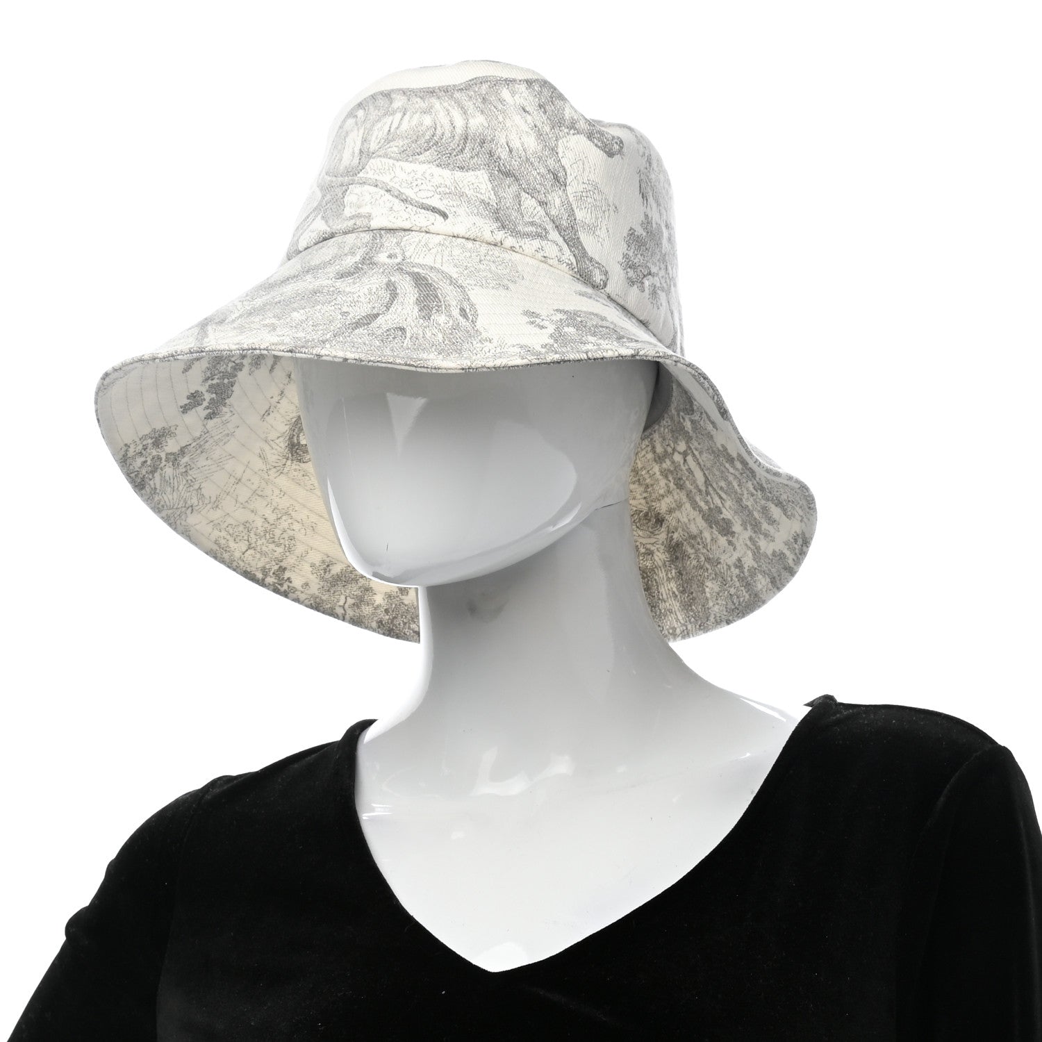 Christian Dior Cotton Dioriviera Toile De Jouy Bob Brim Bucket Hat 58 Gray 2 of 8