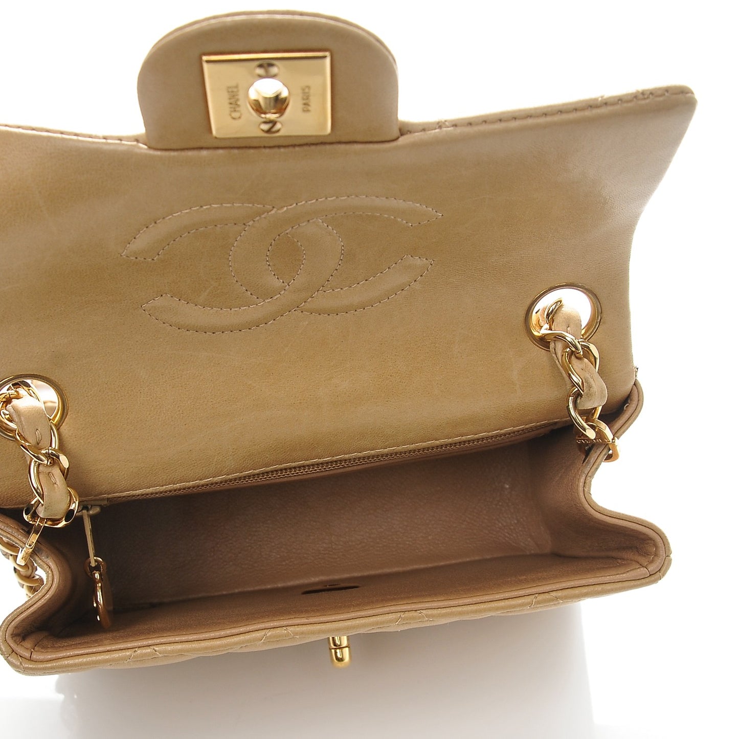Lambskin Quilted Mini Square Flap Beige