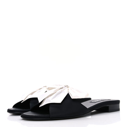 Chanel Silk Bow CC Mules 41 Black White 4 of 11