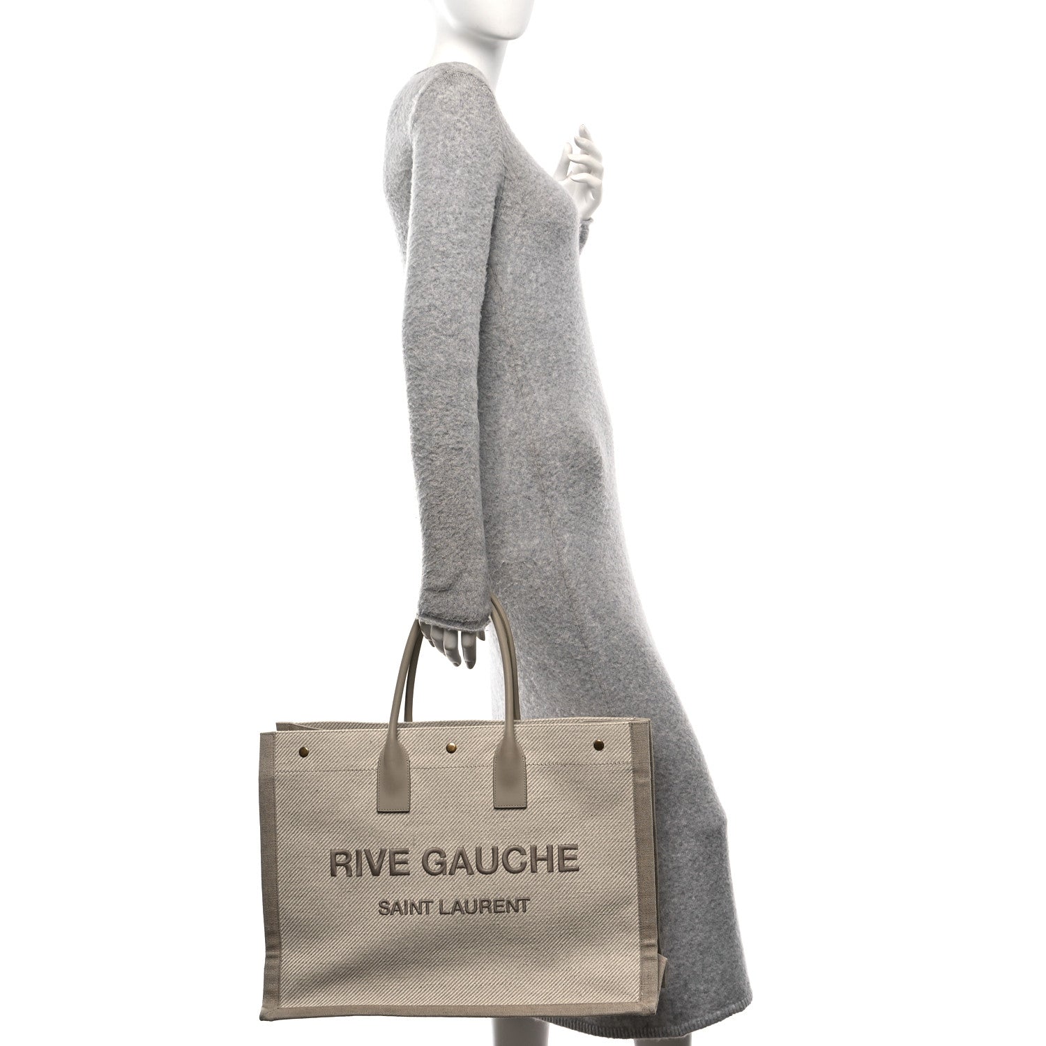 Saint Laurent Linen Calfskin Rive Gauche Tote Beige Sea Salt 2 of 11