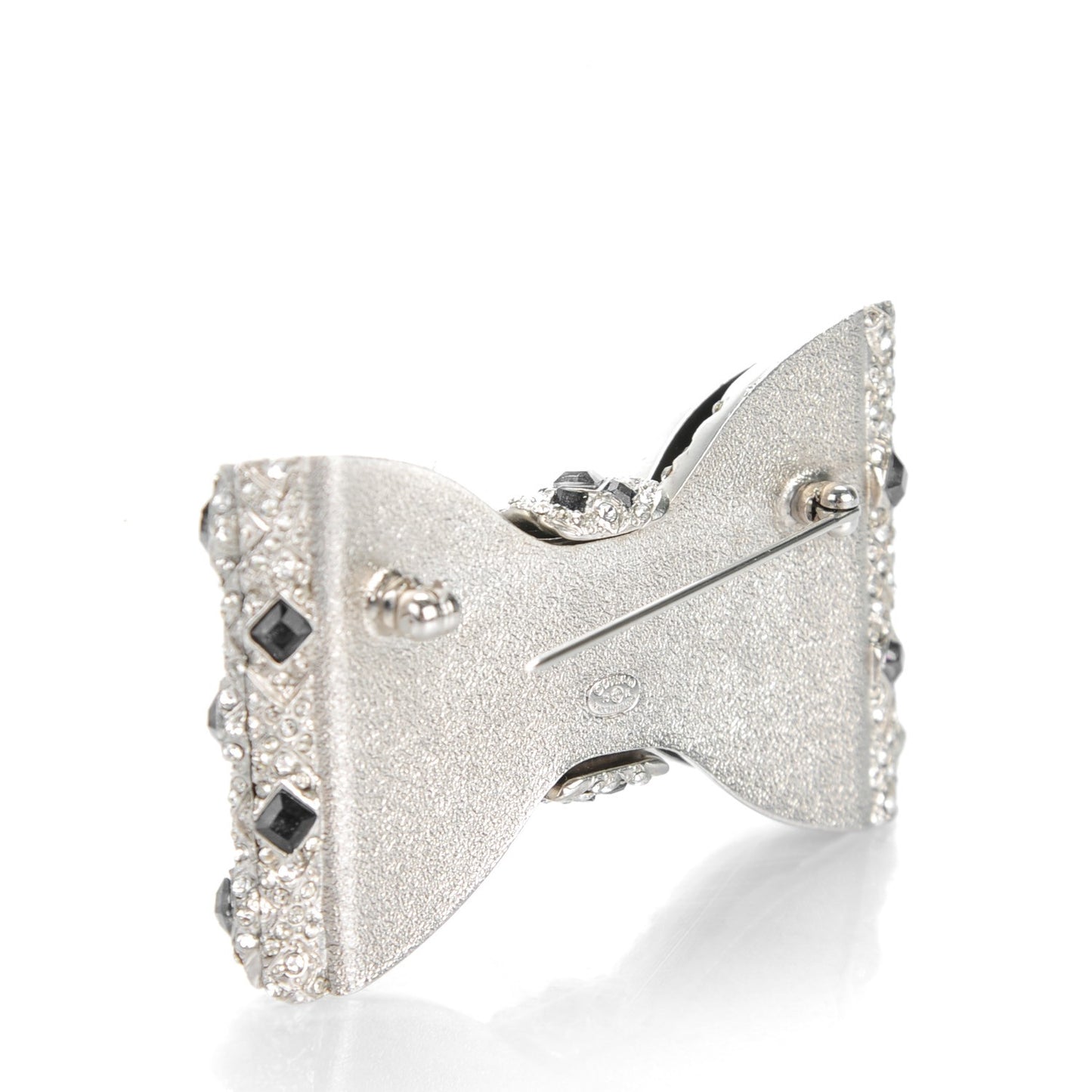 Crystal CC Bow Brooch Silver Black