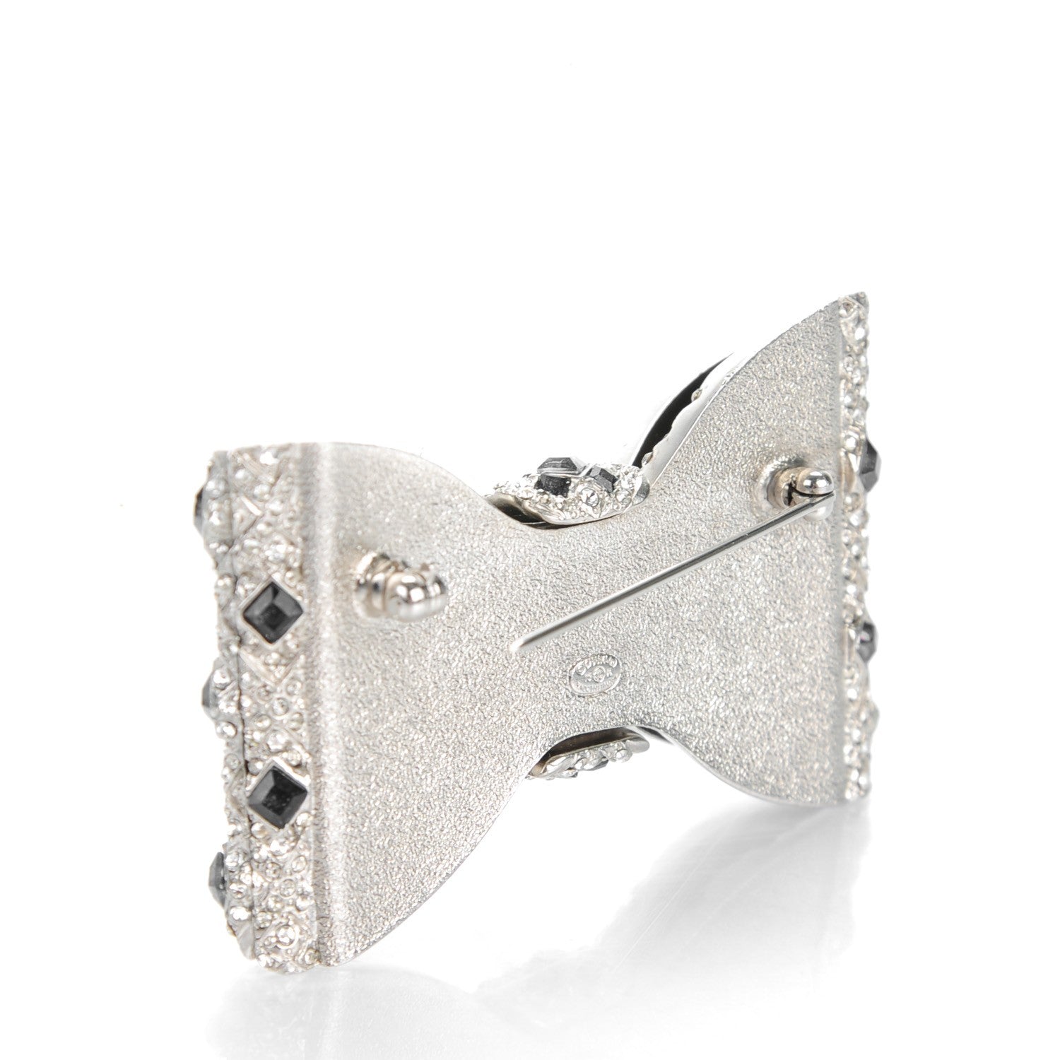 Chanel Crystal CC Bow Brooch Silver Black 3 of 5