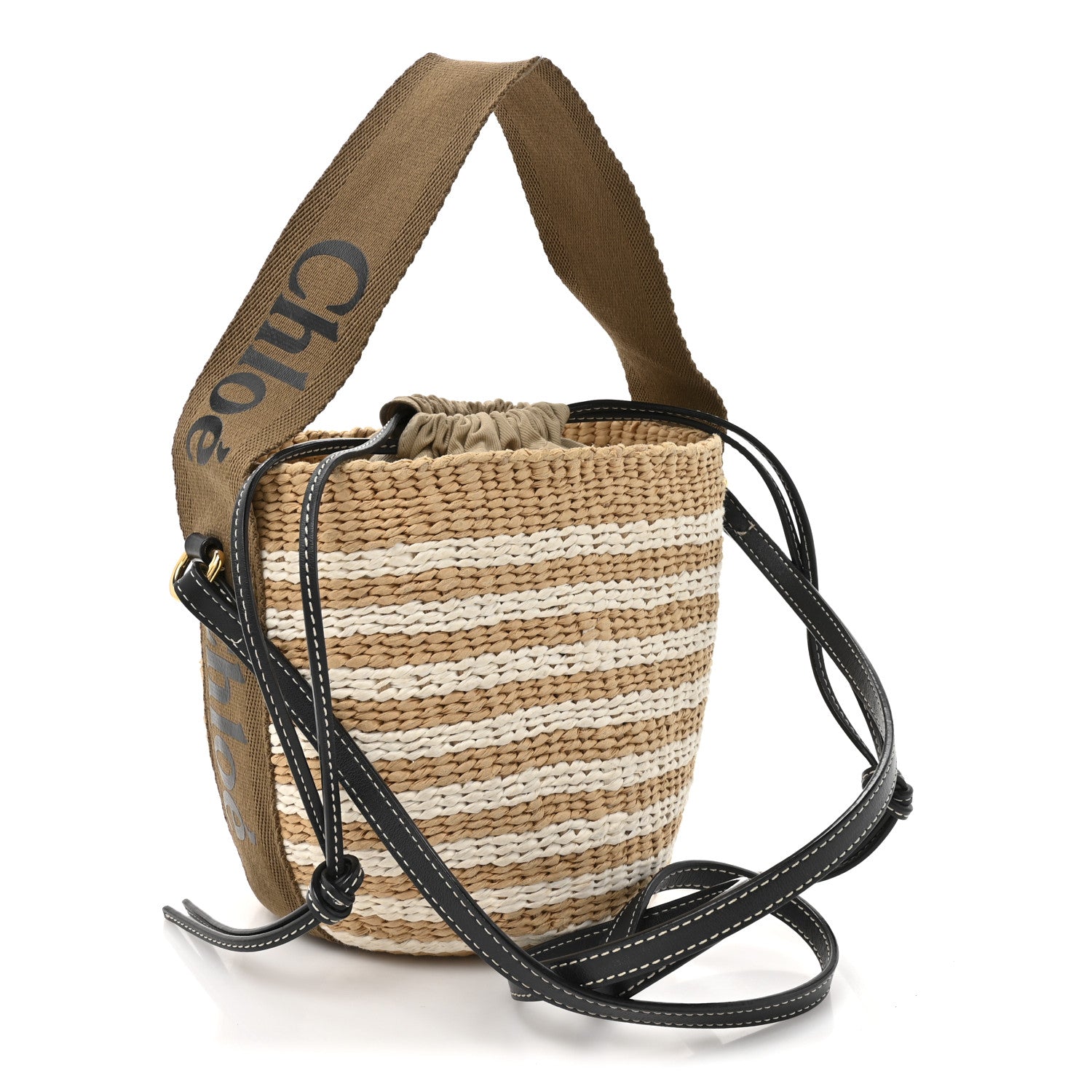 Chloe Raffia Calfskin Small Woody Striped Basket Bag Brown 2 of 9