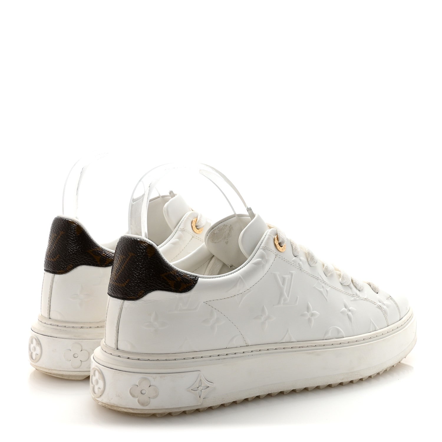 Louis Vuitton Lambskin Embossed Monogram Time Out Sneakers 40 White 5 of 9