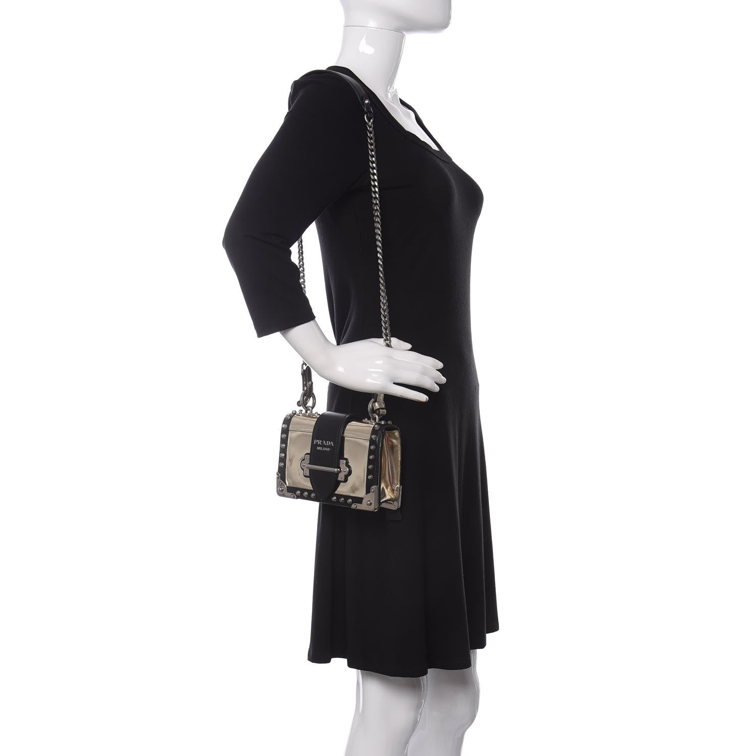 Prada Metallic Vitello Studded Cahier Bag Pirite Black 2 of 10