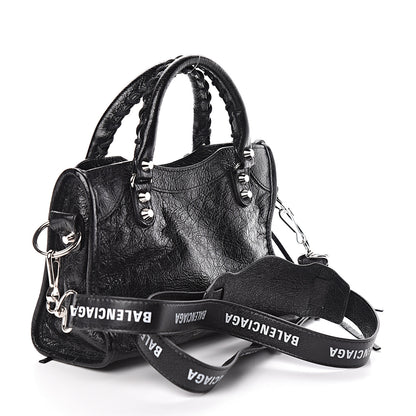 Balenciaga Agneau Classic Silver Hardware Mini City Logo Strap Black White 3 of 9