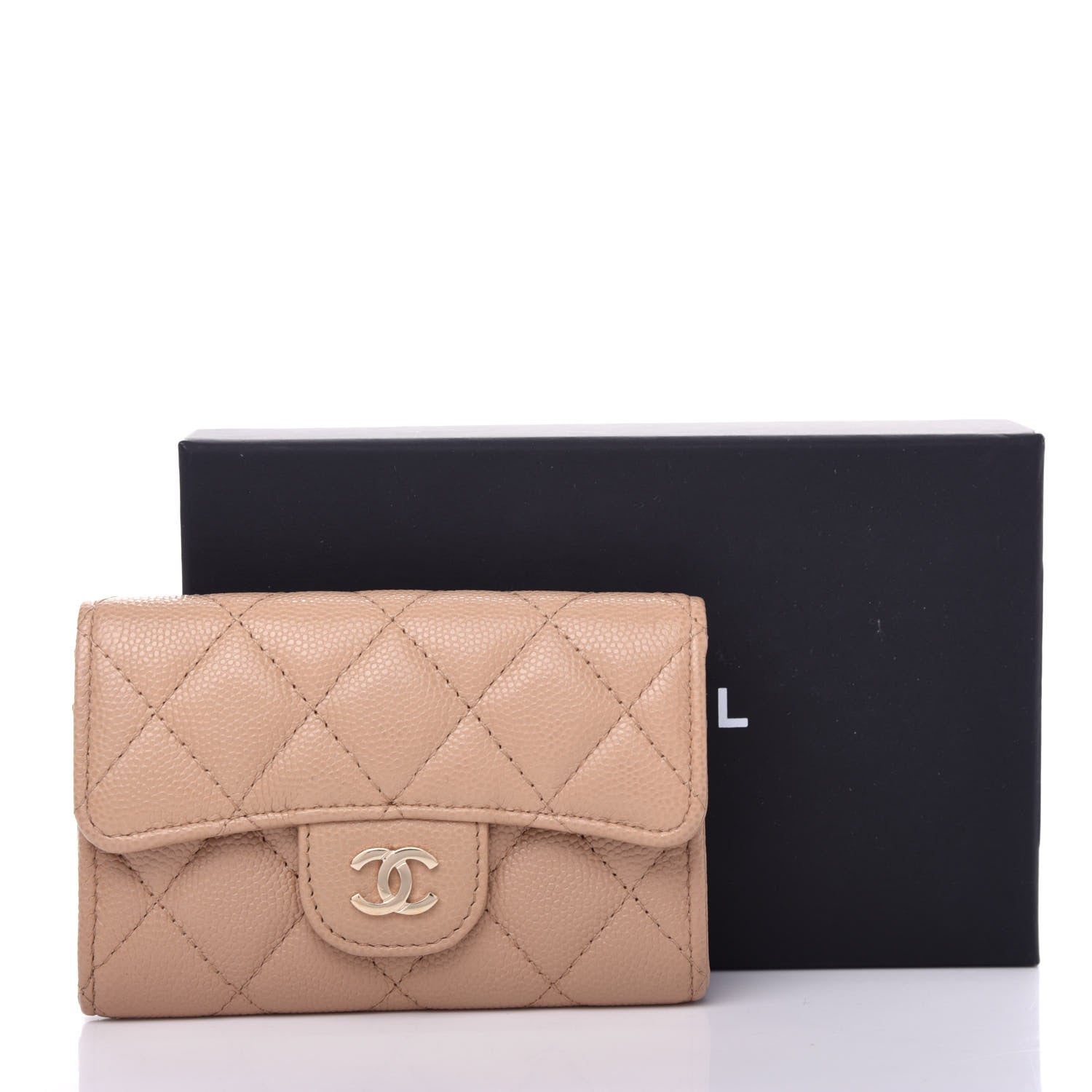Chanel Caviar Quilted Flap Card Holder Wallet Beige 9 of 9