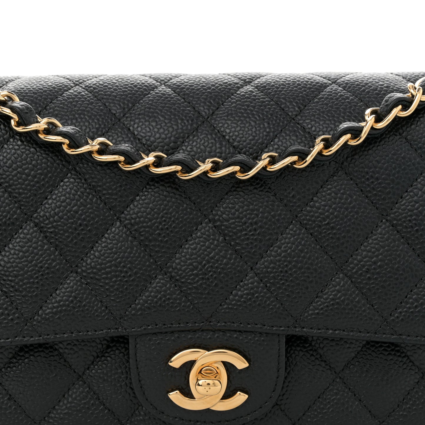 Caviar Quilted Medium Double Flap Black