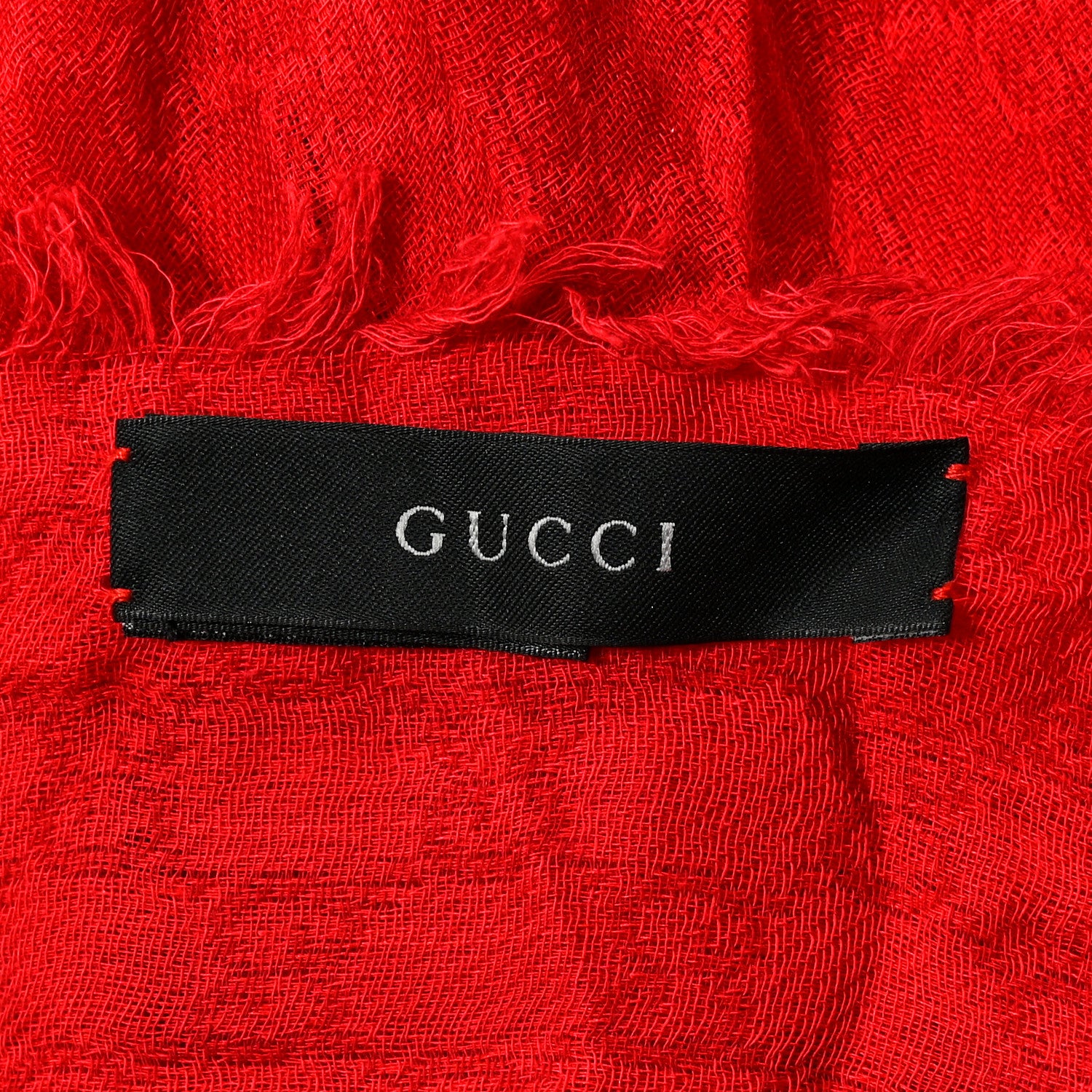 Gucci Cotton Wool Silk GG Monogram Calicotto Fringe Scarf Red 3 of 3