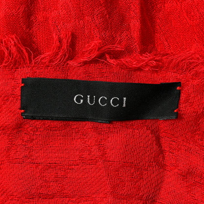 Gucci Cotton Wool Silk GG Monogram Calicotto Fringe Scarf Red 3 of 3
