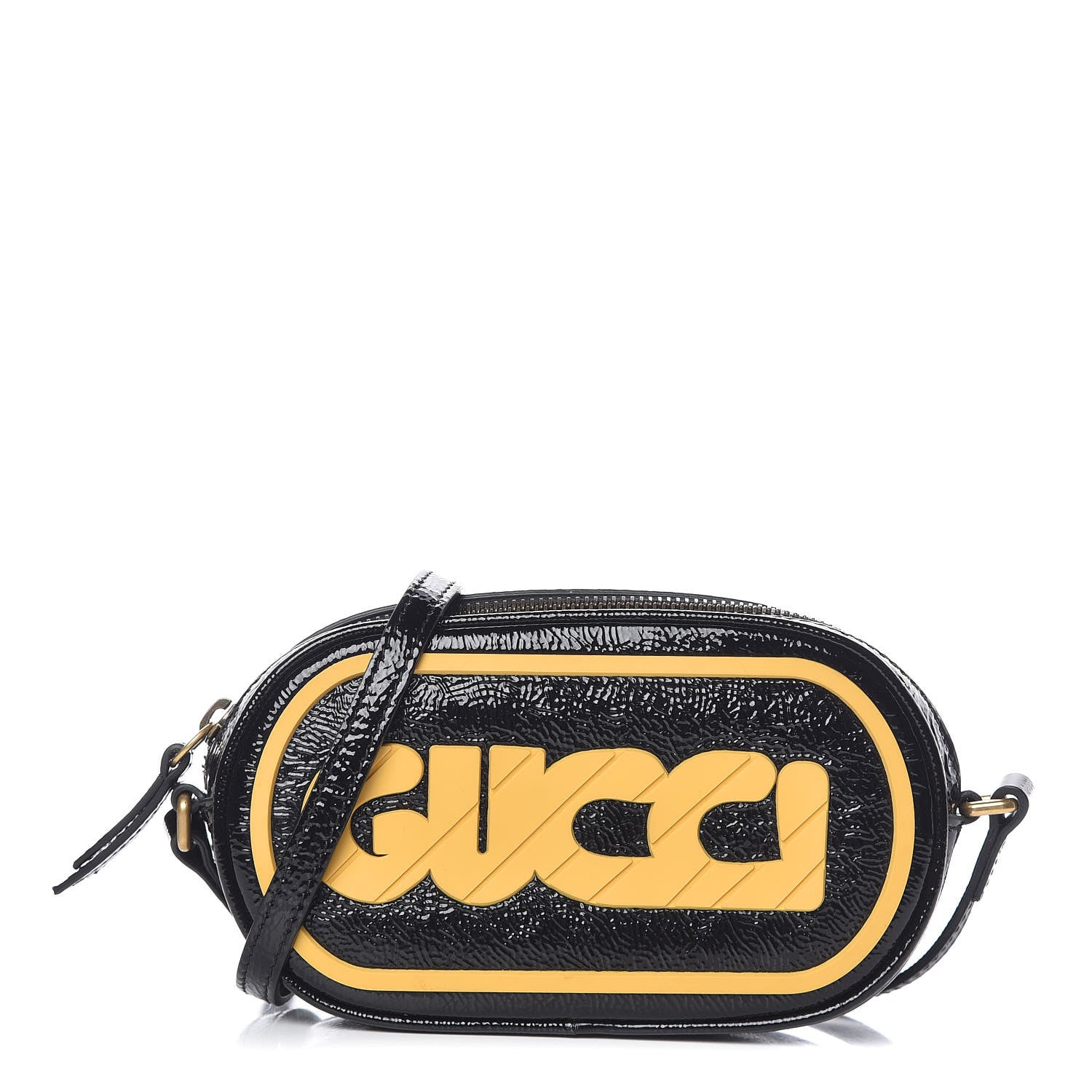 Gucci Patent Rubber Game Patch Logo Crossbody Bag Black 1 of 8