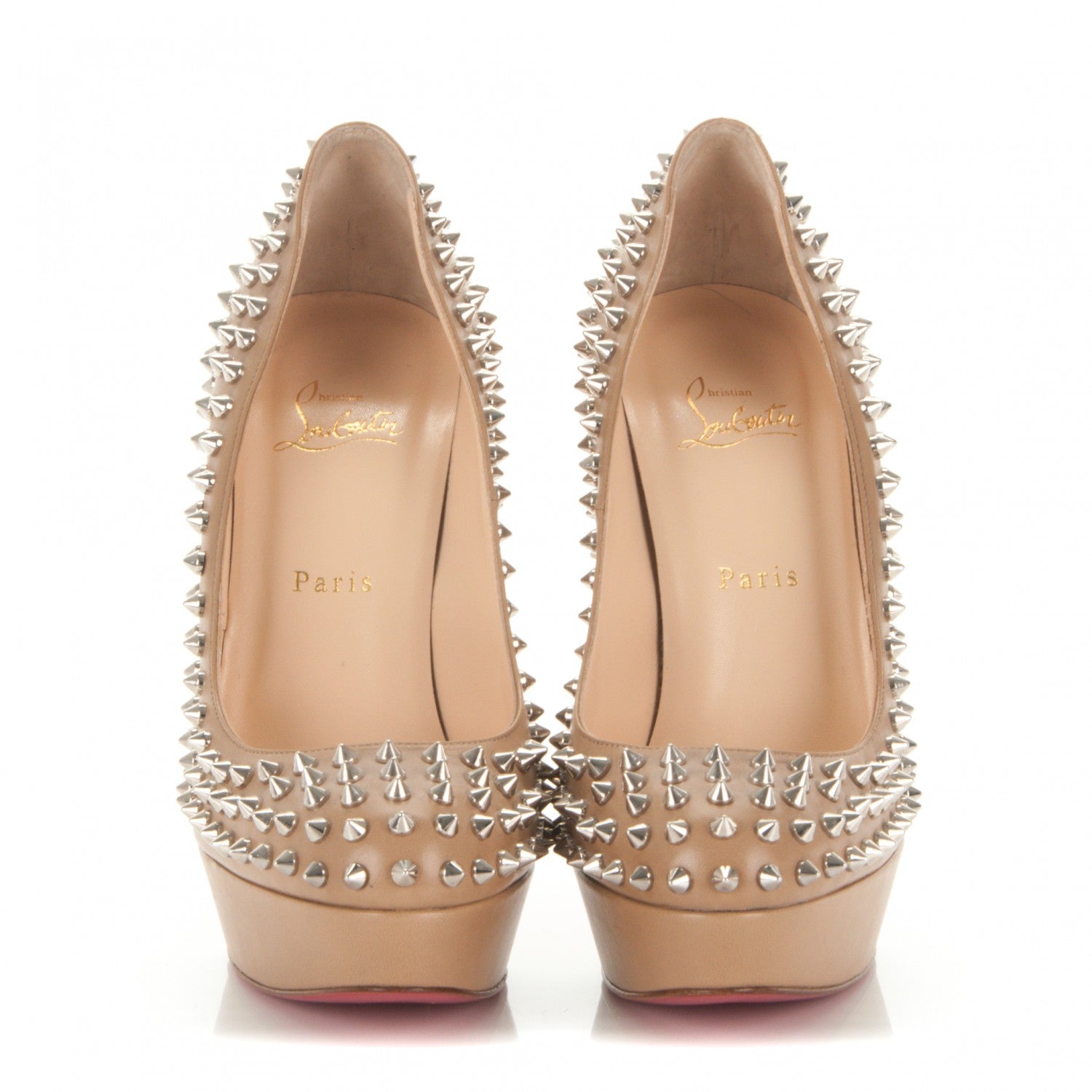 Christian Louboutin Nappa Bianca Spikes 140 Pumps 40 Nude Silver 2 of 7