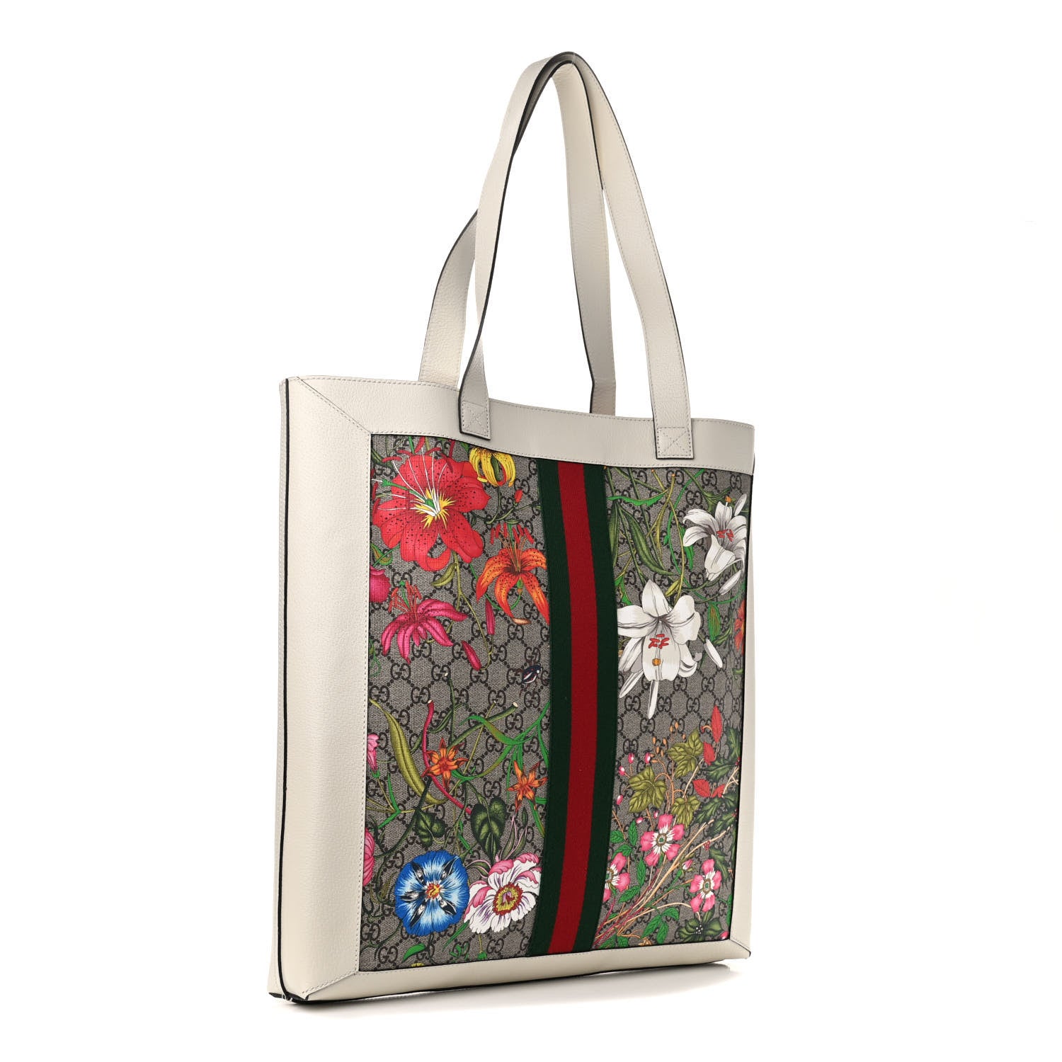 Gucci GG Supreme Monogram Flora Web Ophidia Vertical Shopping Tote White 3 of 10