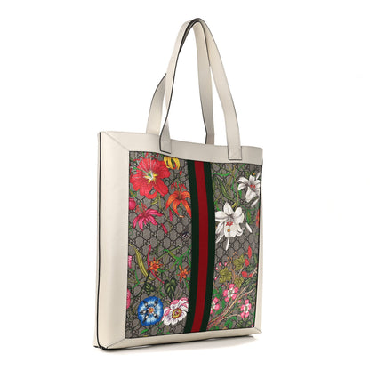 Gucci GG Supreme Monogram Flora Web Ophidia Vertical Shopping Tote White 3 of 10