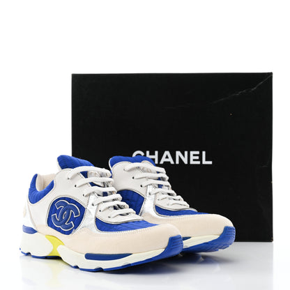Chanel Suede Calfskin CC Sneakers 38 White Blue Yellow 9 of 9