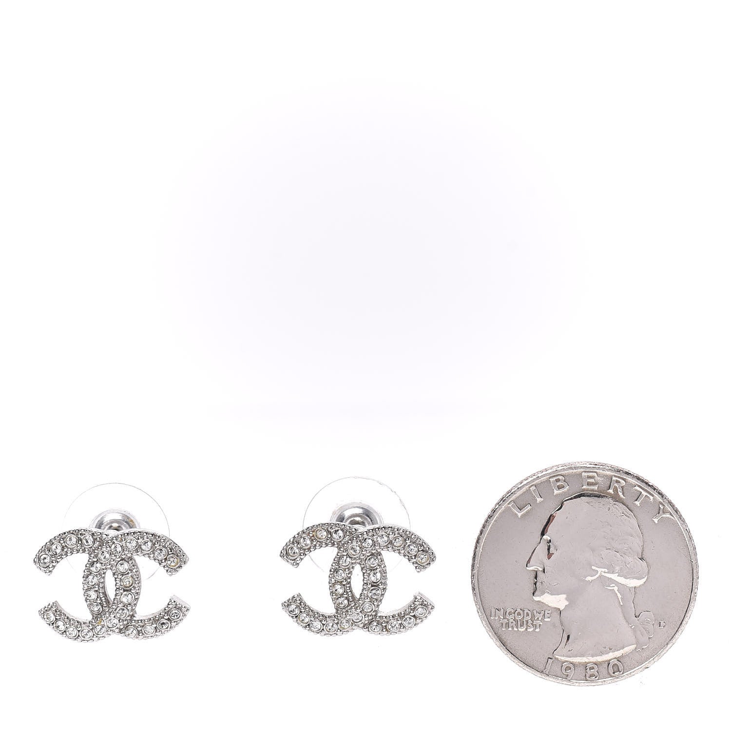 Chanel Crystal CC Earrings Silver 2 of 5