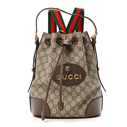 Gucci GG Supreme Monogram Neo Vintage Drawstring Bucket Backpack Beige New Acero Crop 1 of 12
