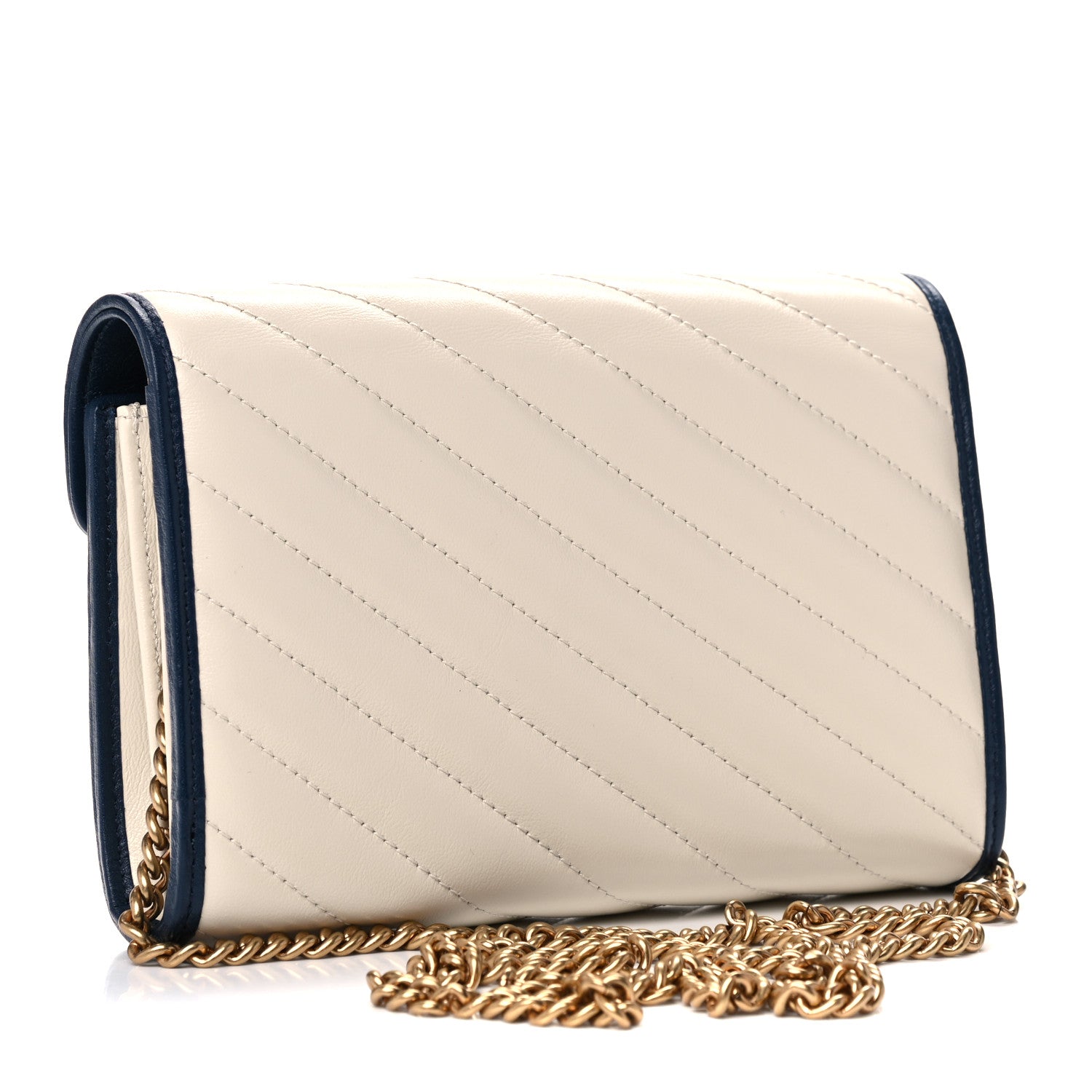 Gucci Vintage Effect Calfskin Matelasse Diagonal Torchon GG Marmont Chain Wallet Mystic White Blue Agata 2 of 10