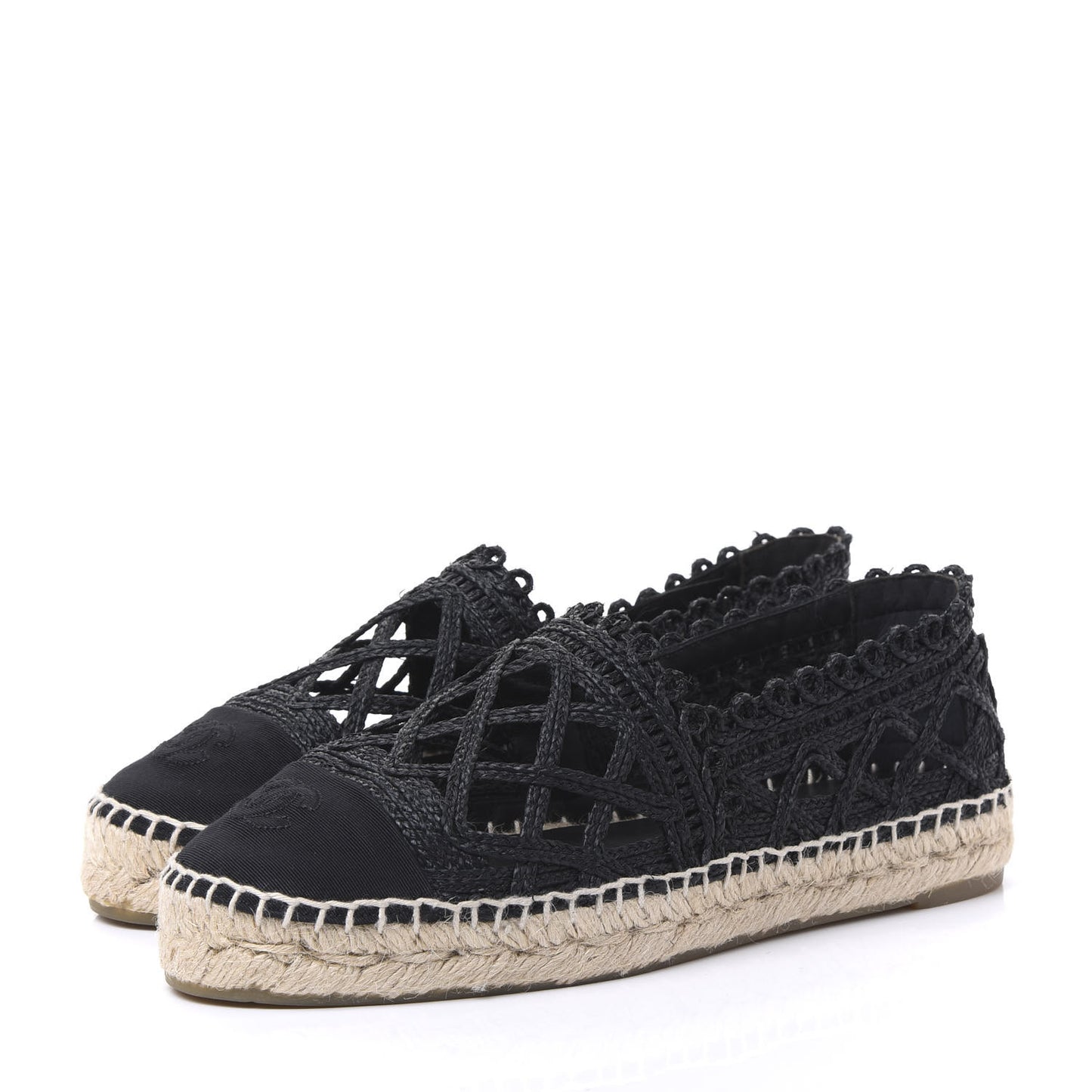 Woven Fabric Grosgrain CC Espadrilles 38 Black