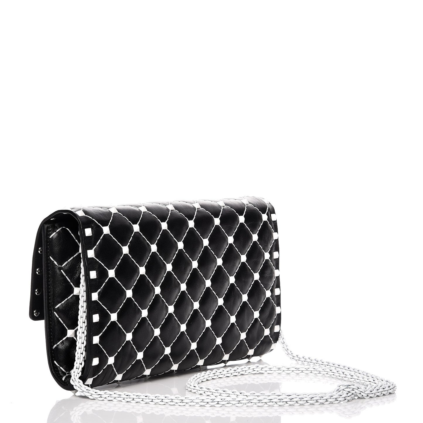 Lambskin Free Rockstud Spike Wallet On Chain Black