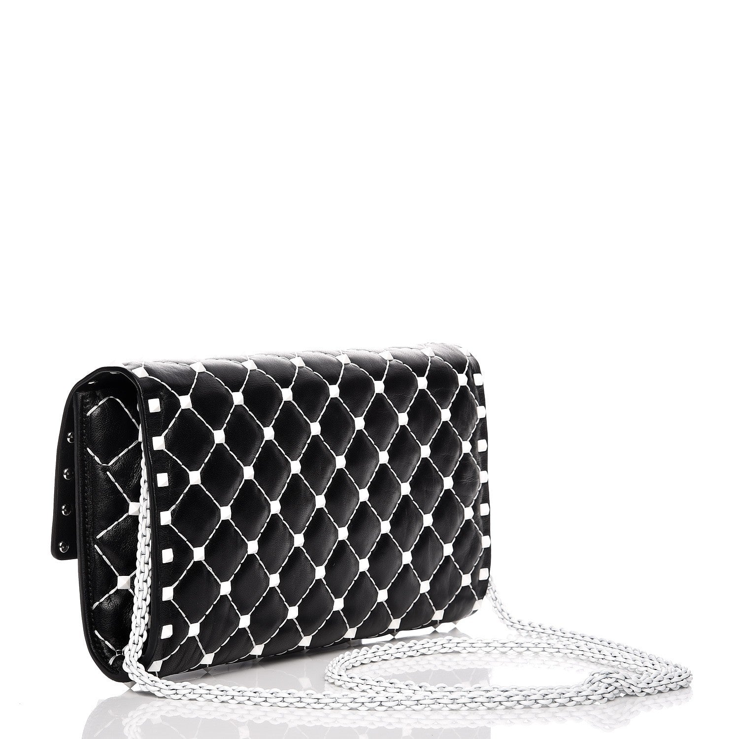 Valentino Garavani Lambskin Free Rockstud Spike Wallet On Chain Black 3 of 7