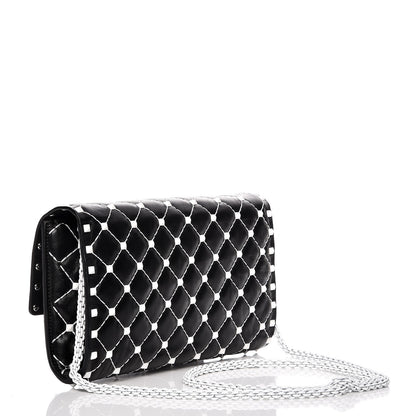 Valentino Garavani Lambskin Free Rockstud Spike Wallet On Chain Black 3 of 7