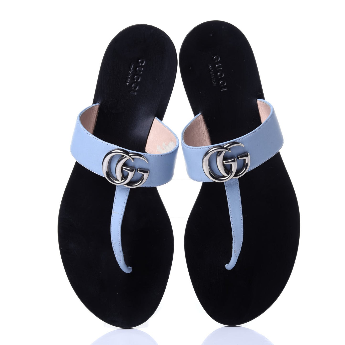 Calfskin GG Marmont Thong Sandals 38.5 Porcelain Light Blue
