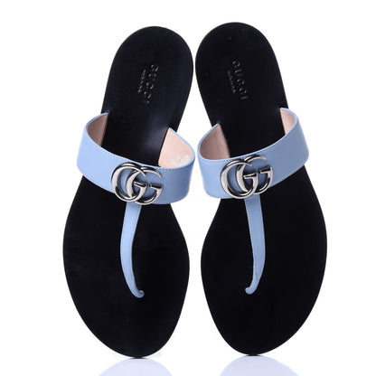 Gucci Calfskin GG Marmont Thong Sandals 38.5 Porcelain Light Blue 6 of 14