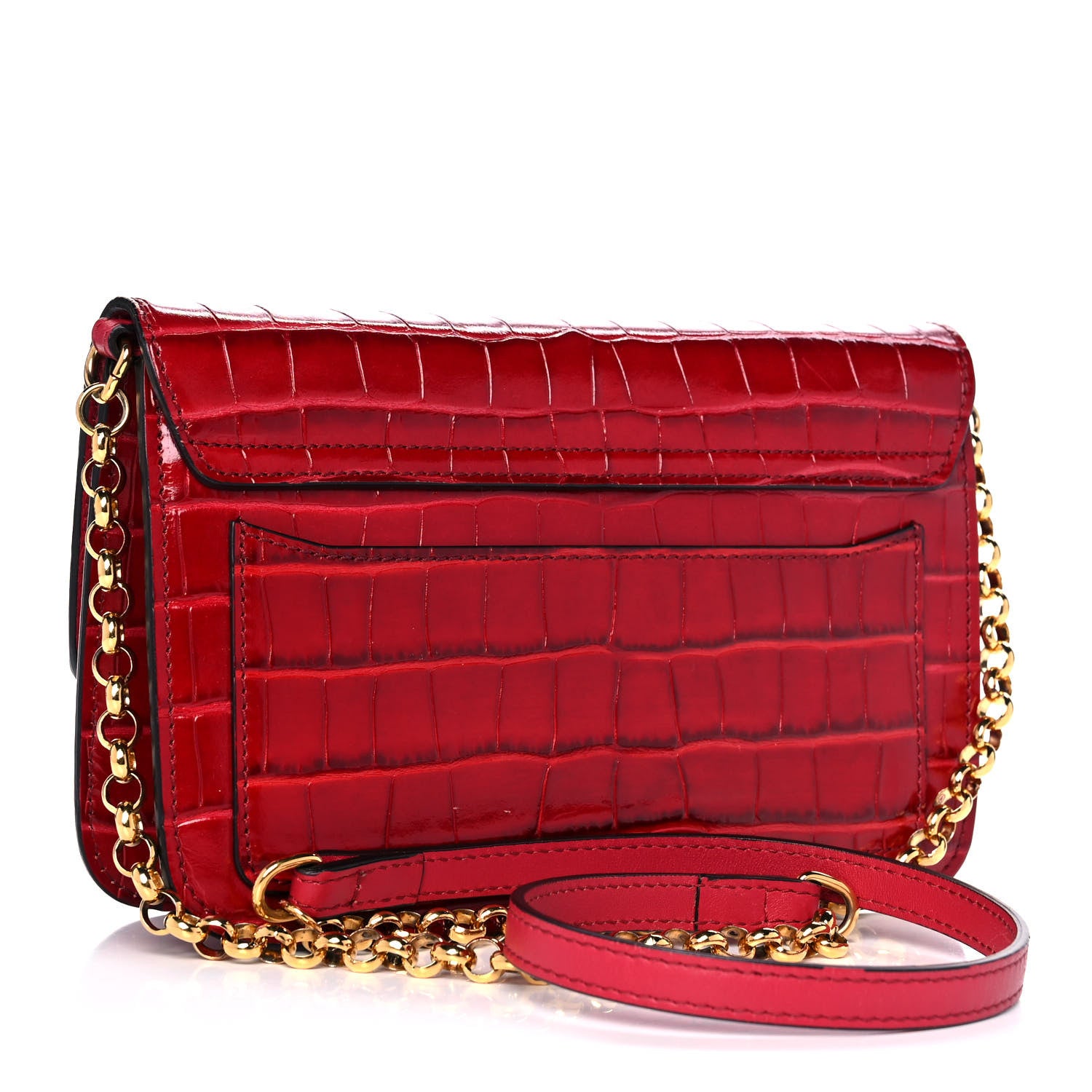Chloe Calfskin Crocodile Embossed C Clutch With Chain Red 3 of 12