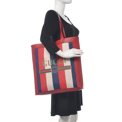 Gucci Canvas Calfskin Sylvie Stripe Logo Mens Tote Red White Blue 2 of 14