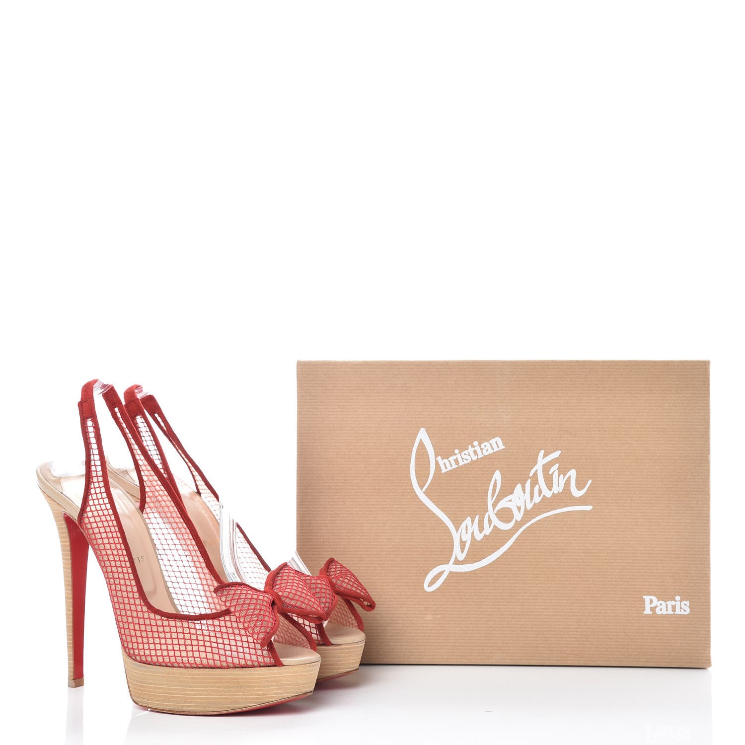 Christian Louboutin Fishnet Mesh Exclu 140 Platform Slingback Pumps 40 Red 11 of 11