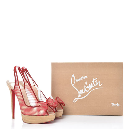 Christian Louboutin Fishnet Mesh Exclu 140 Platform Slingback Pumps 40 Red 11 of 11