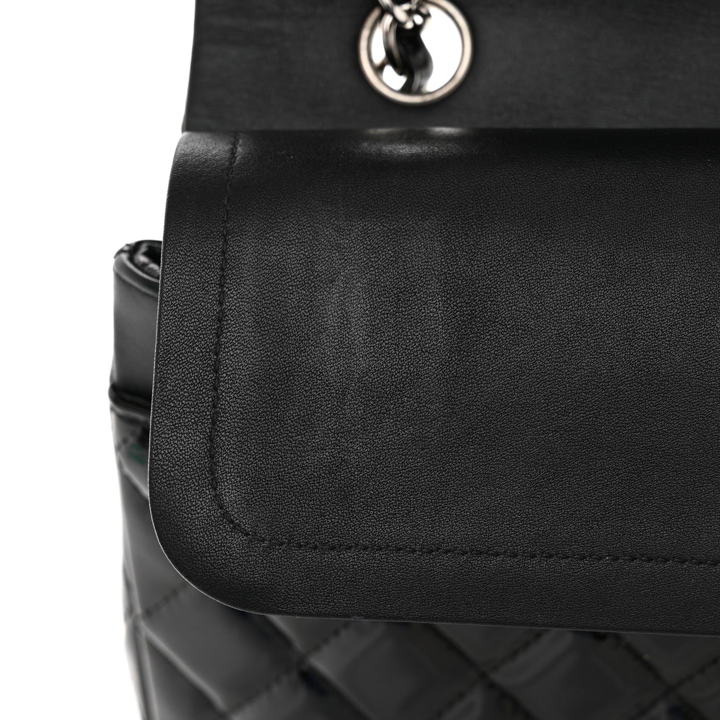 Patent Quilted Medium Double Flap Black
