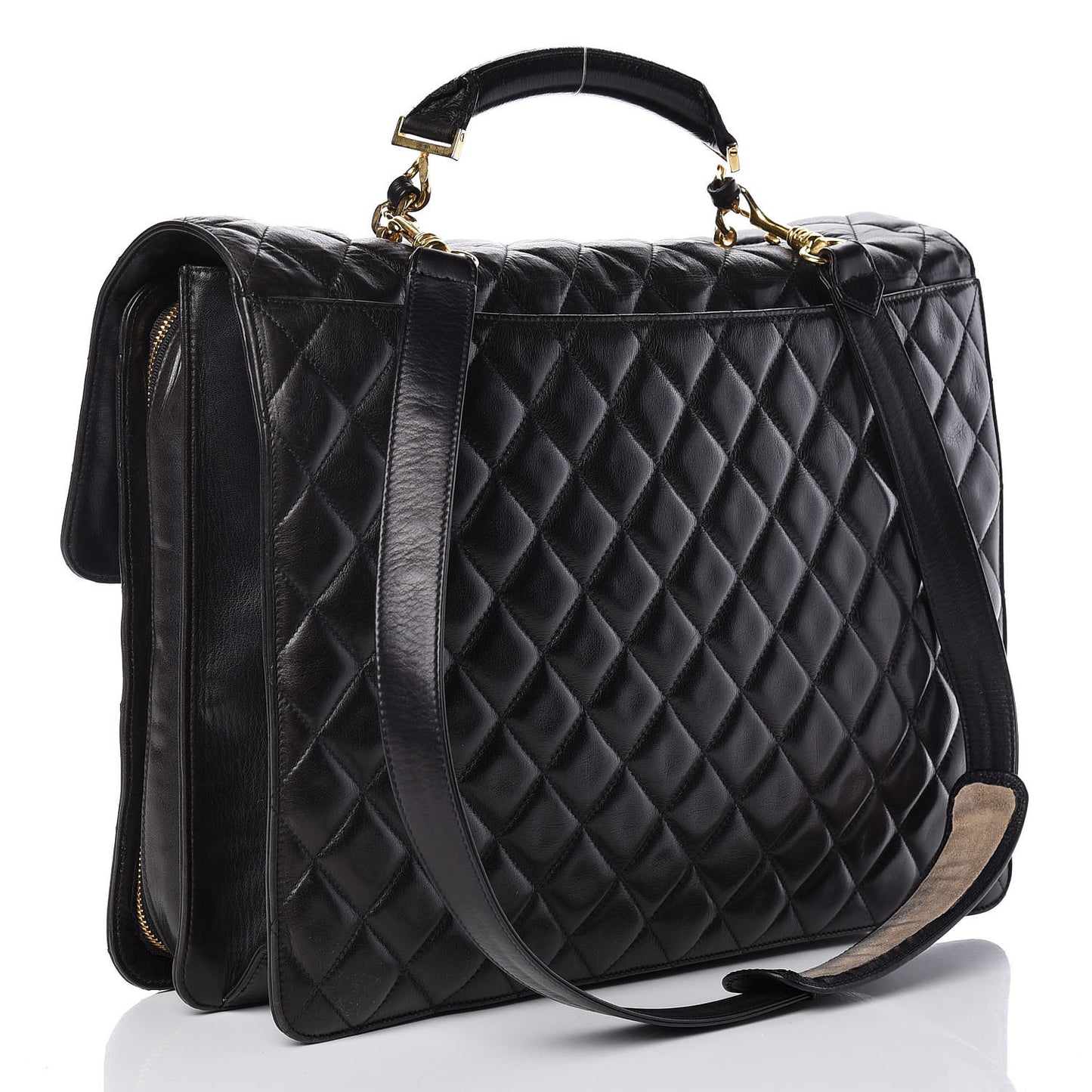 Lambskin Quilted Briefcase Laptop Bag Black