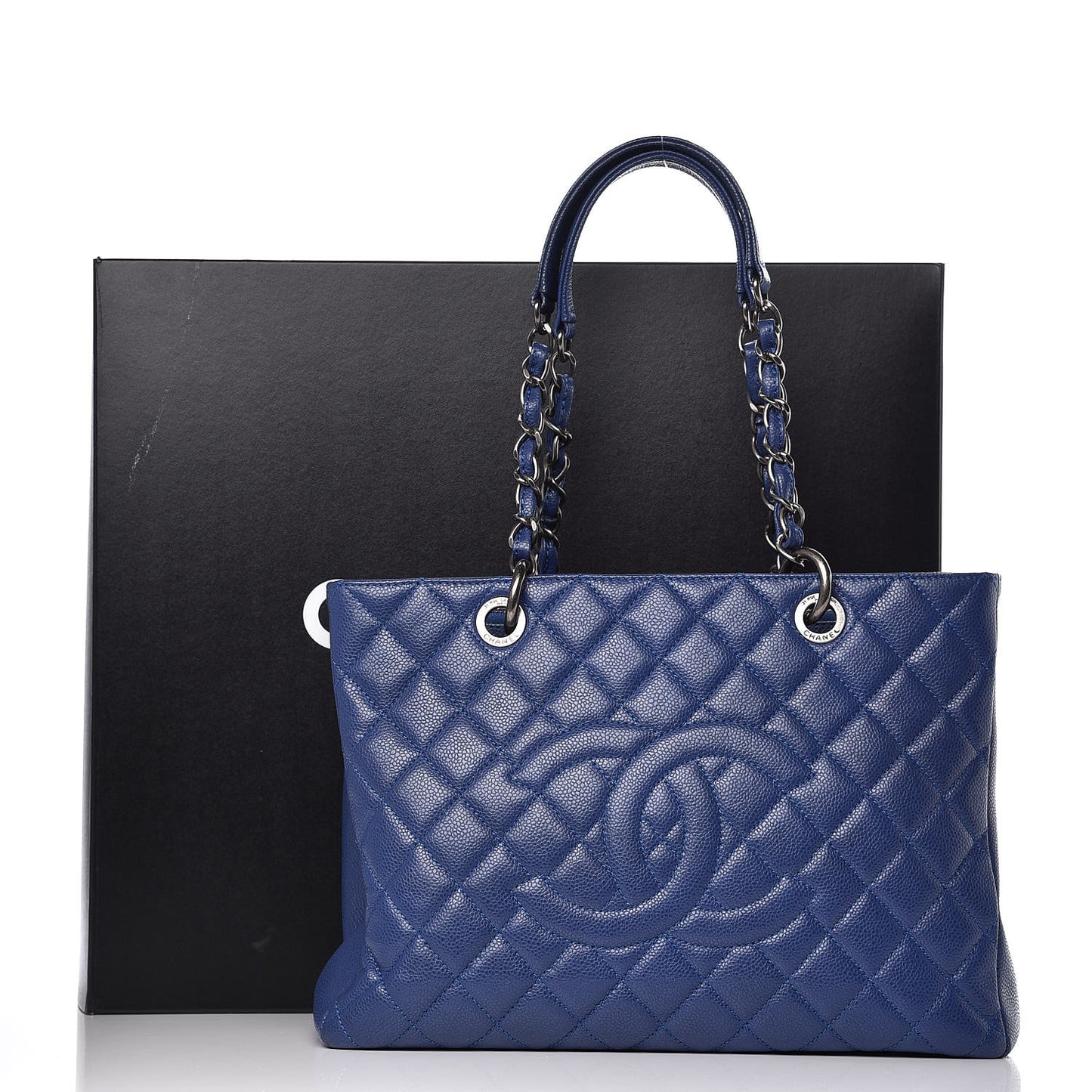 Caviar Quilted Grand Shopping Tote GST Dark Blue