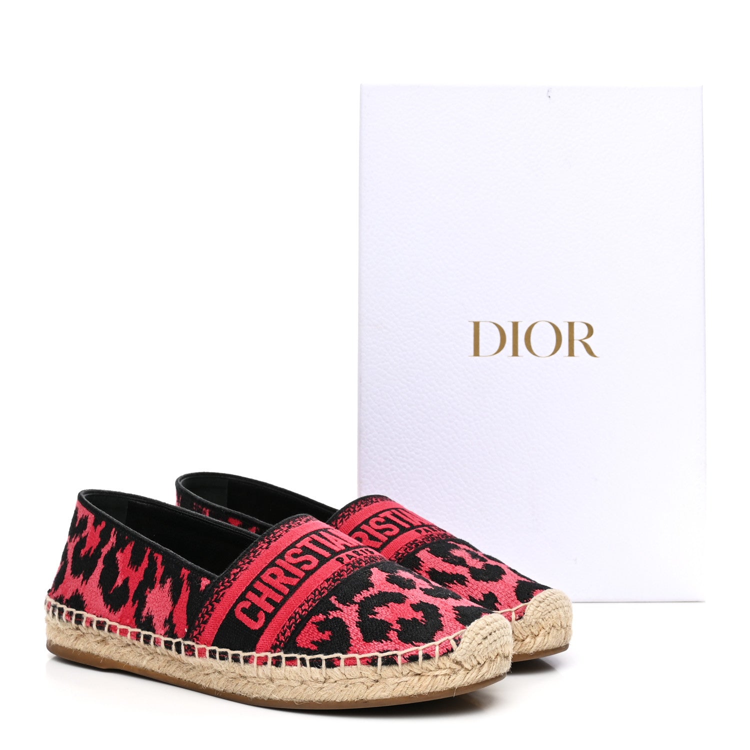 Christian Dior Cotton Embroidered Leopard Print Granville Espadrille 37 Red 10 of 10
