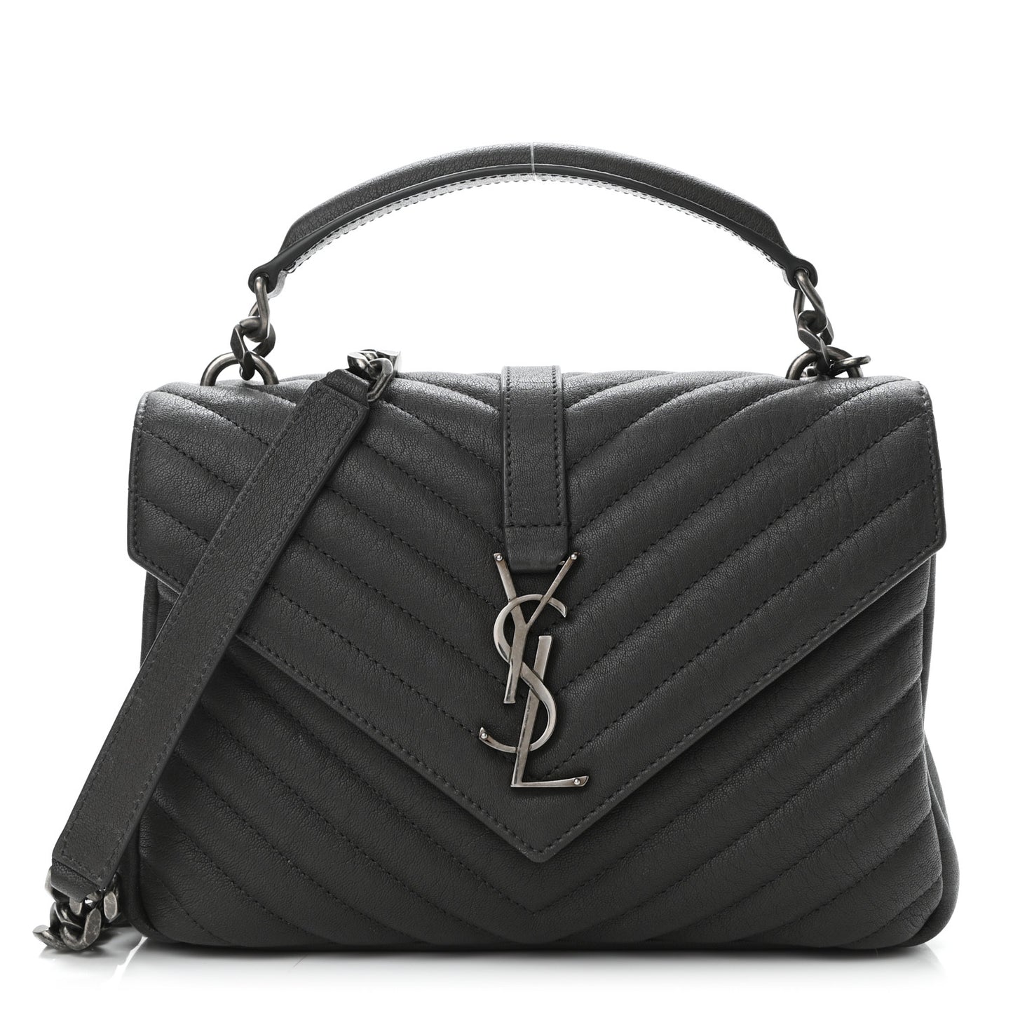 Sheepskin Matelasse Chevron Monogram Medium College Bag Asphalt