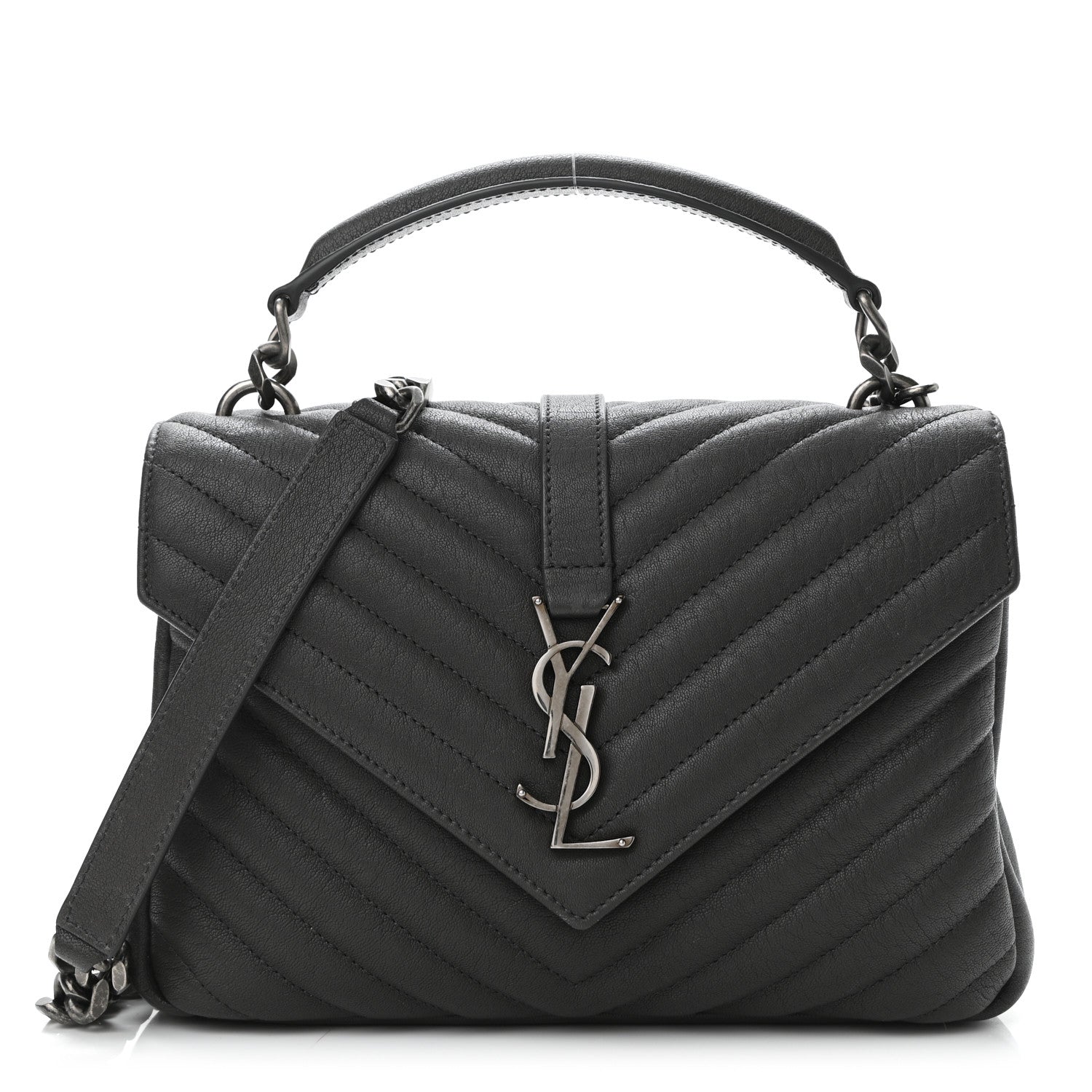 Saint Laurent Sheepskin Matelasse Chevron Monogram Medium College Bag Asphalt 1 of 9