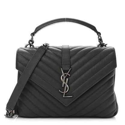 Saint Laurent Sheepskin Matelasse Chevron Monogram Medium College Bag Asphalt 1 of 9