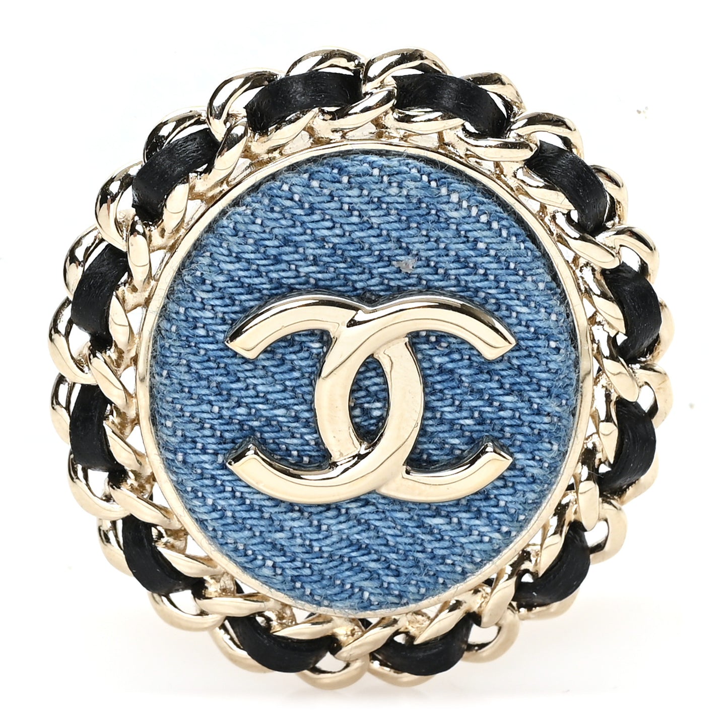 Metal Lambskin Denim CC Brooch Gold Blue Black