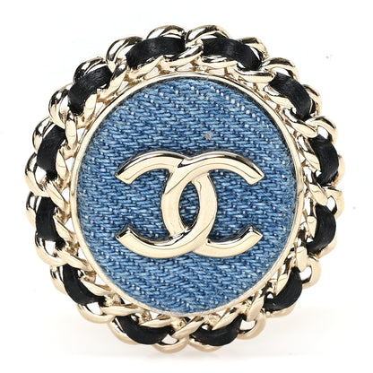 Chanel Metal Lambskin Denim CC Brooch Gold Blue Black 1 of 4