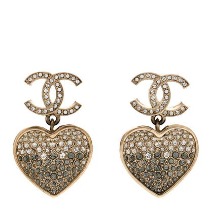 Chanel Crystal CC Resin Heart Drop Earrings Black Gold 1 of 4