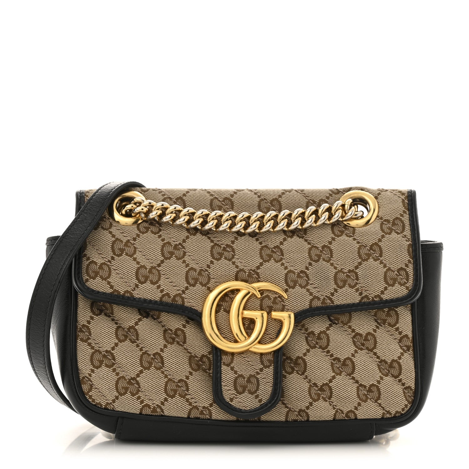 Gucci Monogram Matelasse Diagonal Mini GG Marmont Shoulder Bag Beige Black 1 of 15