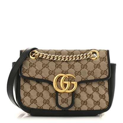 Gucci Monogram Matelasse Diagonal Mini GG Marmont Shoulder Bag Beige Black 1 of 15
