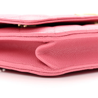 Chanel Caviar Quilted Textured CC Wallet On Chain WOC Pink 10 of 13