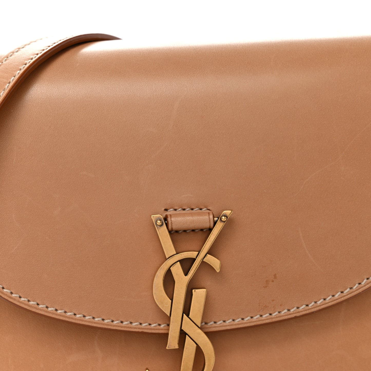 Smooth Vintage Calfskin Small Kaia Satchel Brown Gold