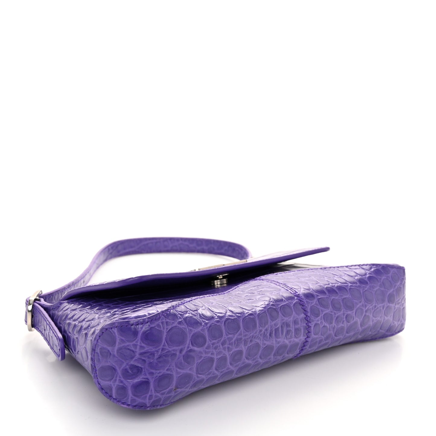 Shiny Super Supple Calfskin Crocodile Embossed Small XX Flap Stretch Bag Purple