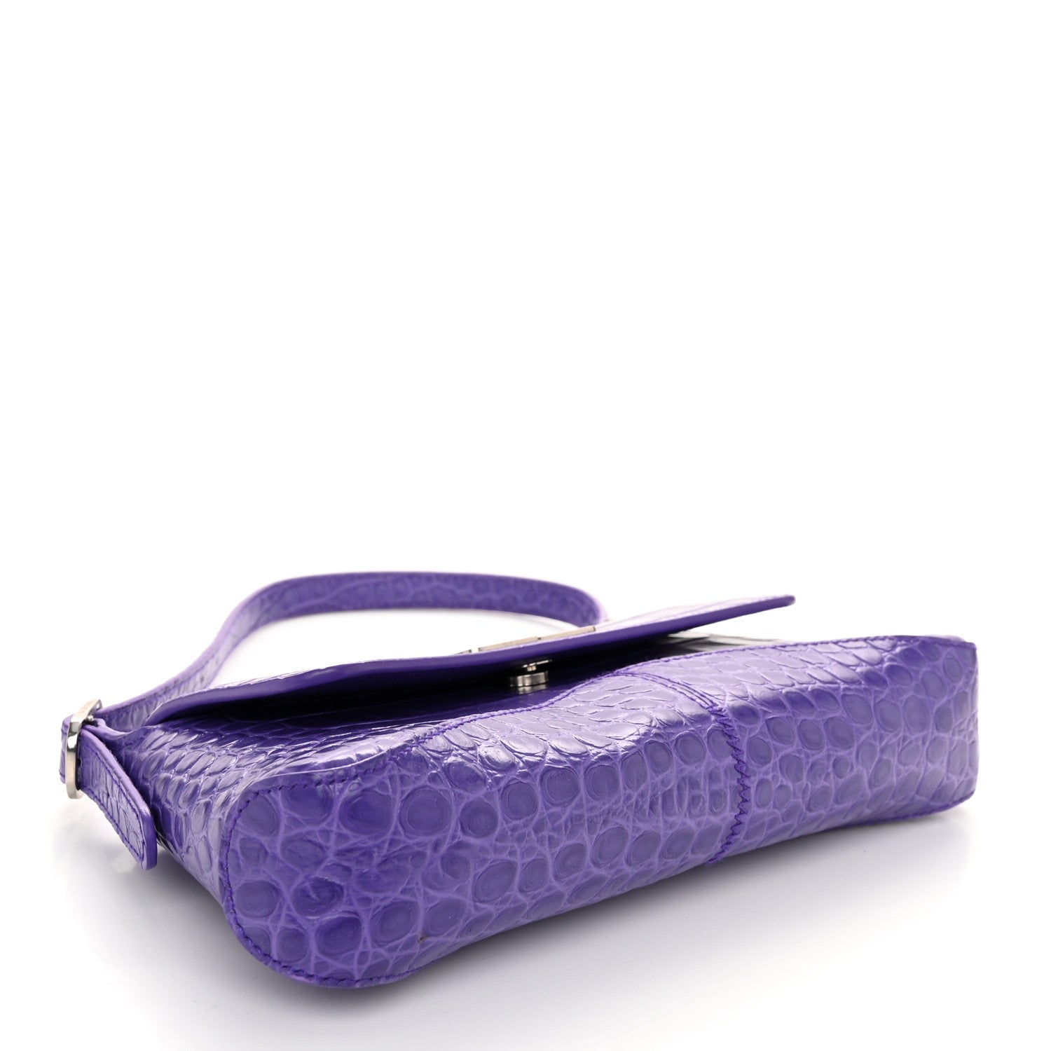 Balenciaga Shiny Super Supple Calfskin Crocodile Embossed Small XX Flap Stretch Bag Purple 4 of 13